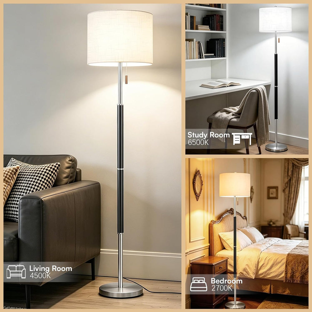 Black Floor Lamp with 13.2" Linen Shade and 3 Colors for Living Room