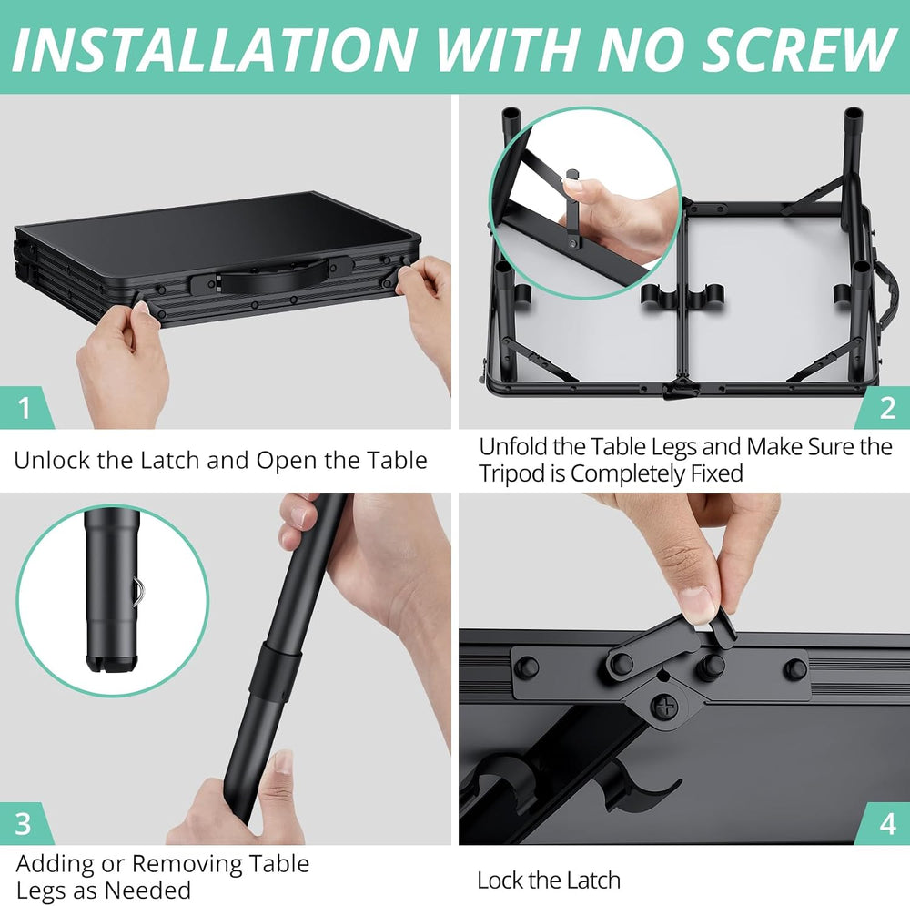 VINTEAM Camping Folding Table with Adjustable Height, Lightweight Portable Ou...
