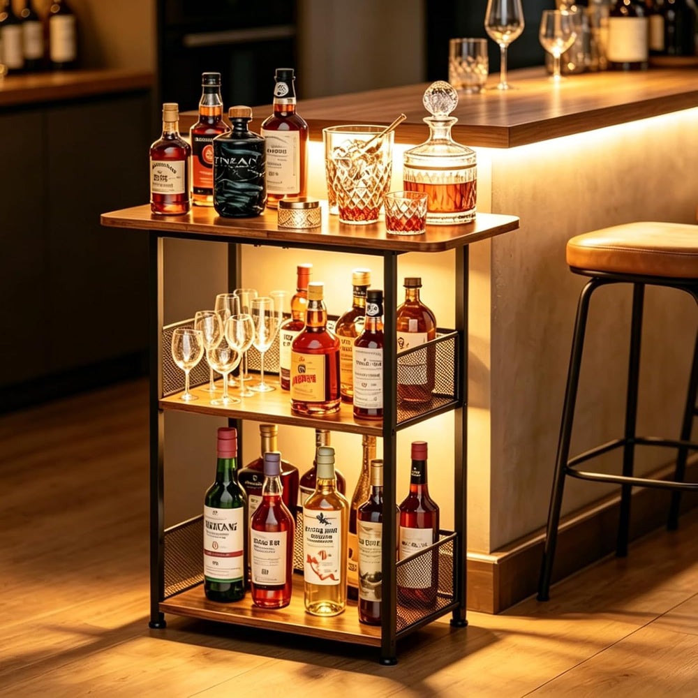 Floor Standing Freestanding Whiskey Rack: 3 Tier Wine Rack ,Mini Bar Cart | W...