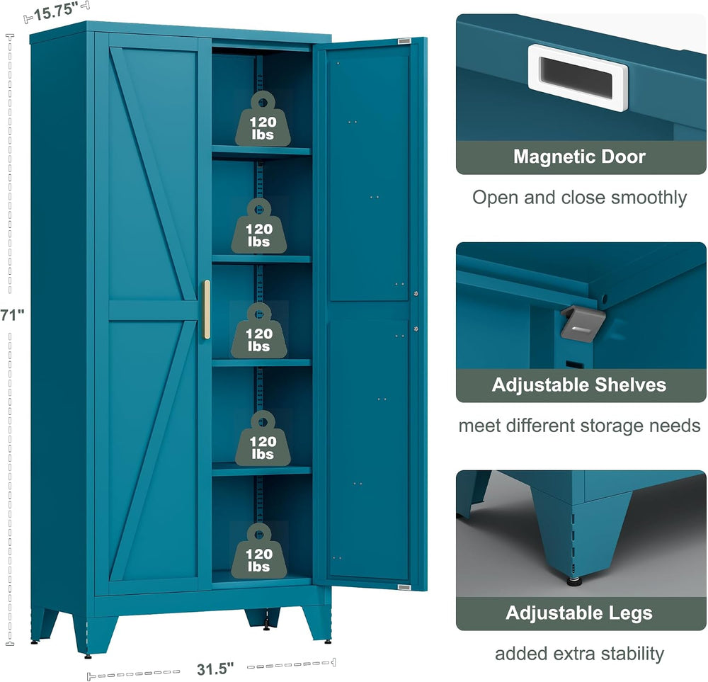 Washsemba 71'' Farmhouse Metal Storage Cabinet with Barn Doors,Steel ...