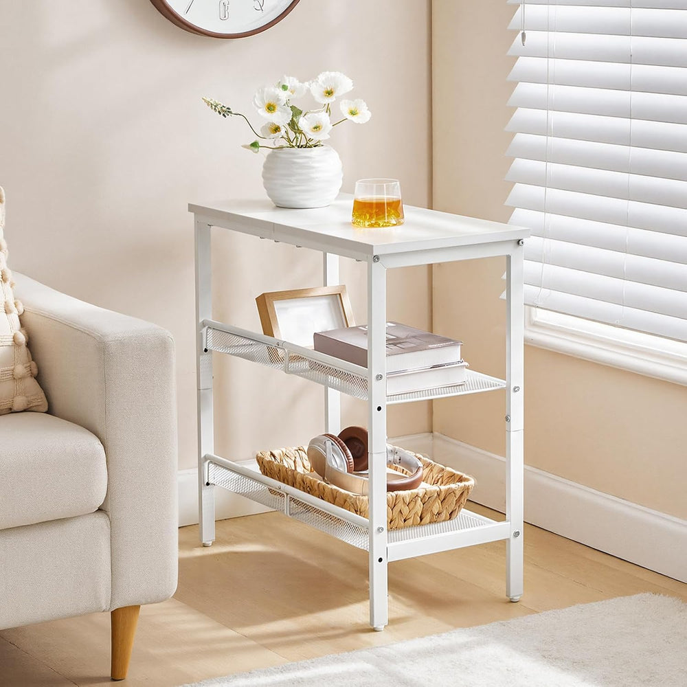 HOOBRO End Table, 3-Tier Narrow Side Table, Nightstand with 2 Flat or Slant A...