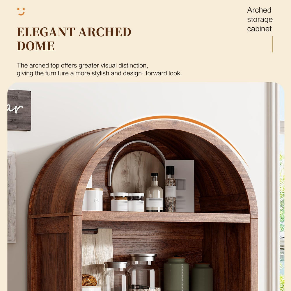 Ieejdn 71" Tall Arched Kitchen Pantry,Modern Fluted Wood Storage Cabinet...