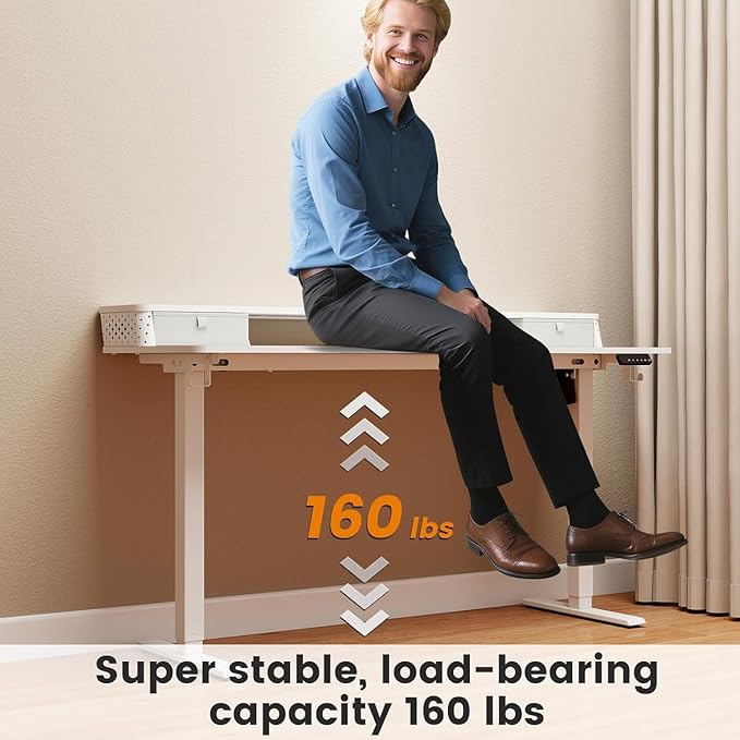 Standing Desk with Drawers and Brushless Motor,Electric Height Adjustable Desk for Walking Pad,Ergonomic Stand Up Desk for Home Office & Gaming,3 Memory Height Preset & Hooks(48" x 24",White)
