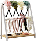 Headband Holder Organizer Metal 2-Tier Display Stand for Selling, Home Bedroom Headband Storage for Girls Women, Headband Stand Wood Base Can Store Hair Ties, White