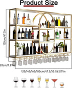 71IN Large Wall Mount Wine Rack, Metal 4 Tier Hanging Bottle Holder with Wine Glass Storage Racks, Modern Floating Wine Shelves for Home Bar Dining Room Decoration (Gold)