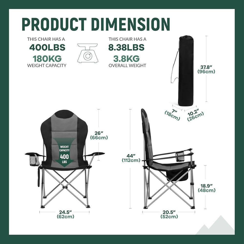 OUTSIDER Folding Camping Chair for Adults Heavy Duty – Supports 400 lbs, Port...