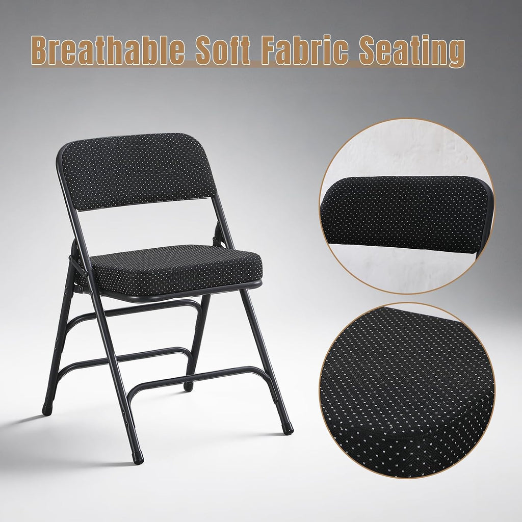 Folding Chair with Thick Cushioned Seat, Padded Metal Frame Foldable Chairs for Home Office Party Wedding Indoor Outdoor Use, Heavy Duty Comfortable Portable Dining Chairs, 1 Pack, Black