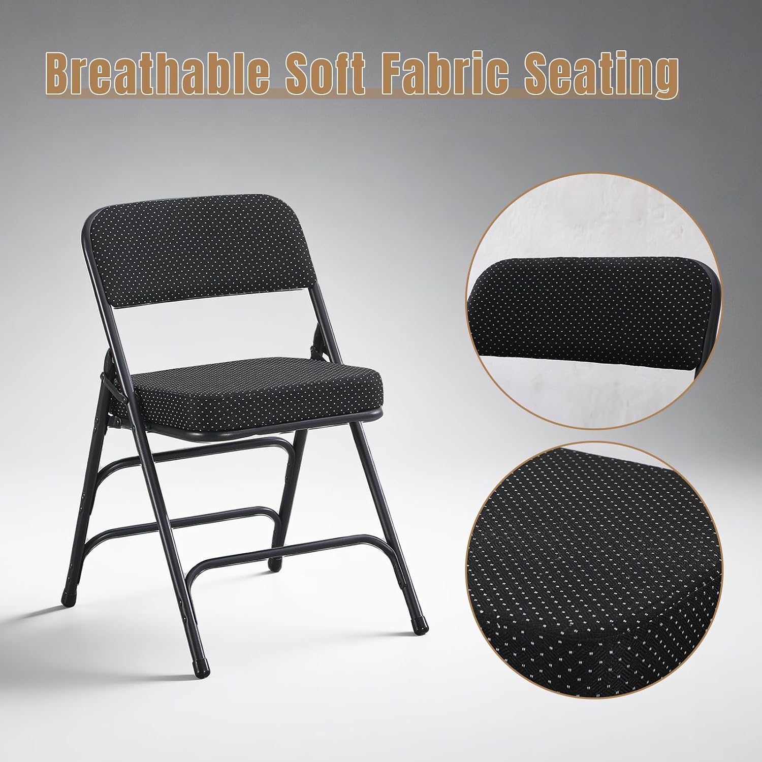 Folding Chair with Thick Cushioned Seat, Padded Metal Frame Foldable Chairs for Home Office Party Wedding Indoor Outdoor Use, Heavy Duty Comfortable Portable Dining Chairs, 1 Pack, Black
