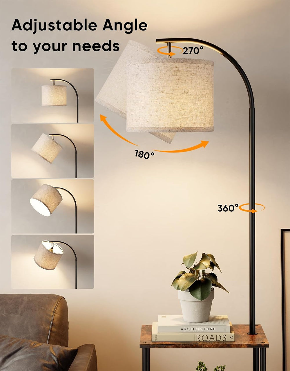 PARTPHONER Floor Lamp with Table, Night Stand with Lamp, Narrow Side Table wi...