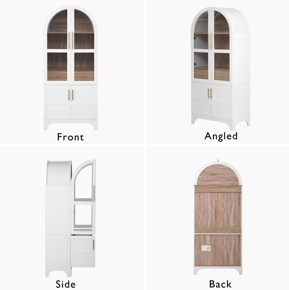 71" Farmhouse Tall Arched Kitchen Pantry Cabinet with Adjustable Shelves...