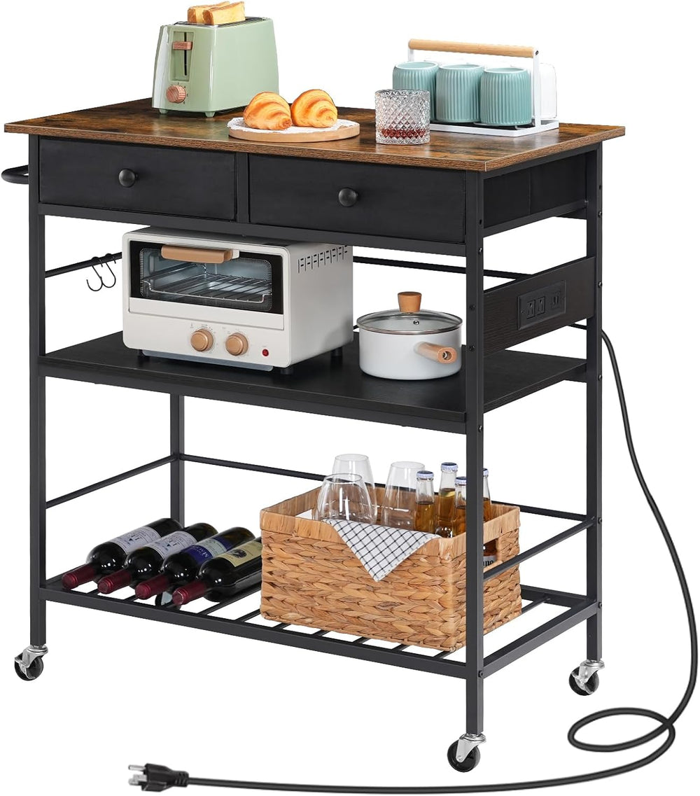 HOOBRO Kitchen Island with Storage, Rolling Island Cart for Kitchen with 2 Dr...