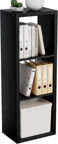 Cube Storage Organizer Bookcase, 3 Tier Decorative 11 inch Open Back Cubical Shelf with Thickened Border, Display Bookshelf for Living Room, Home Office, Sturdy Room (Black, 3 Cube)