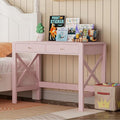 ChooChoo Computer Desk for Home Office, 39 Inches Writing Table with Drawers, Makeup Vanity Console Table, Pink