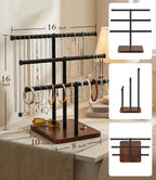 3 Tier Jewelry Holder Organizer, Bracelet Holder Display, Detachable T Bar Wood Jewelry Organizer, Jewelry Display Stand, Necklace Bracelet Holder for Earring, Watches, Rings, 2025 New - Brown