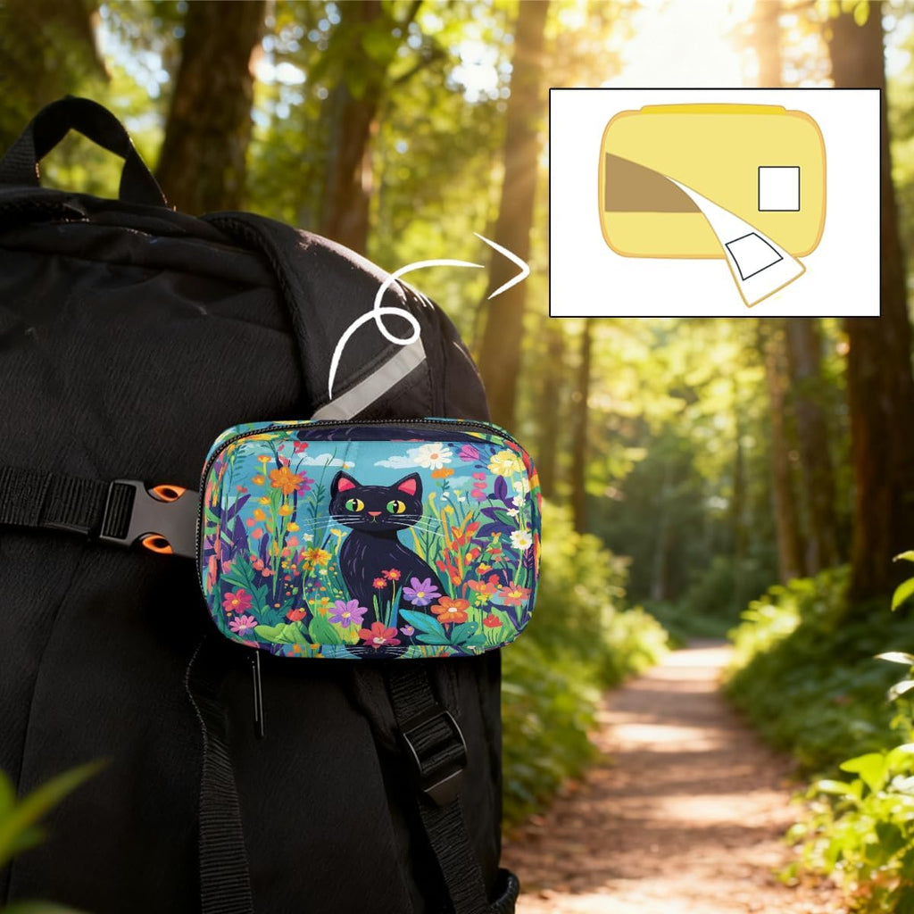 Art Painting Flower Cat Pill Organizer Travel Medicine Case with Zipper Daily Vitamin Storage Bag Portable 8 Slot Weekly Pill Box Supplement Holder for Home Office Gym Travel