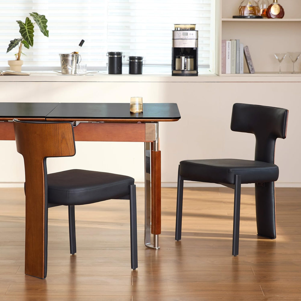GrandNoor Black Dining Chairs Set of 2,Faux Leather Dining Chairs with Soft C...