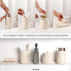 BosilunLife Bathroom Accessories Set - Ceramic Bathroom Set Bathroom Decor Sets Bathroom Counter Lotion Soap Dispenser and Toothbrush Holder Set, Soap Dish, Apothecary Jar (Striped Apricot)