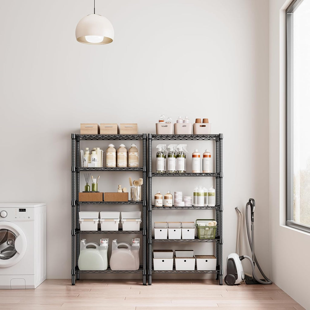 1250 lbs 5 Tier Shelf Metal Storage Shelves Wire Rack Closet Organizers for Garage Kitchen Bathroom Laundry Black 11.8" D x 29.5" W x 59.5" H