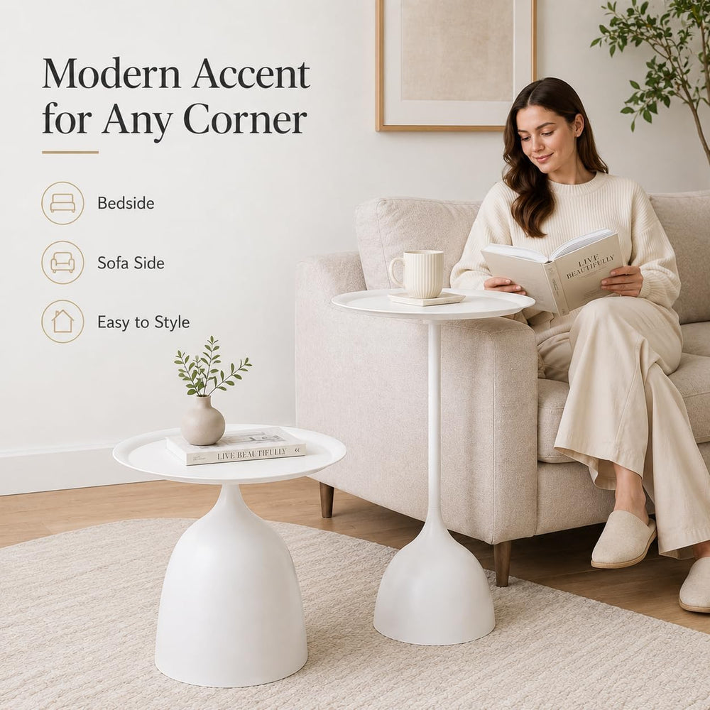 Side Tables Set of 2, 15.7'' Metal Round End Tables with Round Base, ...