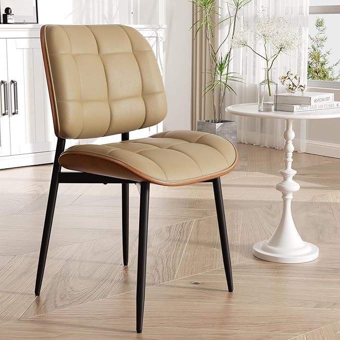 Dining Chair, Mid Century Modern Dining Room Chair, Upholstered Faux Leather ...