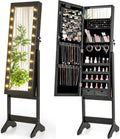 Giantex Standing Jewelry Armoire with Lighted Full Length Mirror, Lockable Jewelry Cabinet Organizer with 20 LED Lights, Adjustable Tilt, Large Storage for Earrings, Rings, Necklaces, Black