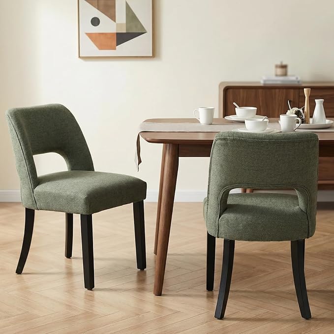 keoni Wooden Dining Chairs Set of 4, Mid Century Modern Upholstered Dining Ro...