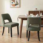keoni Wooden Dining Chairs Set of 4, Mid Century Modern Upholstered Dining Room Chairs with Black Wood Legs, Fabric Farmhouse Kitchen Chairs with Foot Pegs for Dining Room, Green