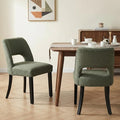 keoni Wooden Dining Chairs Set of 2, Mid Century Modern Upholstered Dining Room Chairs with Black Wood Legs, Fabric Farmhouse Kitchen Chairs with Foot Pegs for Dining Room, Green
