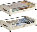 Under Bed Storage with Wheels,XXL 60L Under Bed Storage Containers with Clear Lids, Rolling Under Bed Metal Drawer for Clothes, Shoes,Toys (White, 2 Pack)