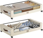 Under Bed Storage with Wheels,XXL 60L Under Bed Storage Containers with Clear Lids, Rolling Under Bed Metal Drawer for Clothes, Shoes,Toys (White, 2 Pack)