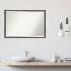 Amanti Art Grey Wall Mirror 26x38 Burnished Concrete Narrow Rectangle Bathroom Mirror for Wall Decor Living Room, Large Modern Contemporary Wood Frame, Hangs Horizonally and Vertically, Bathroom Decor