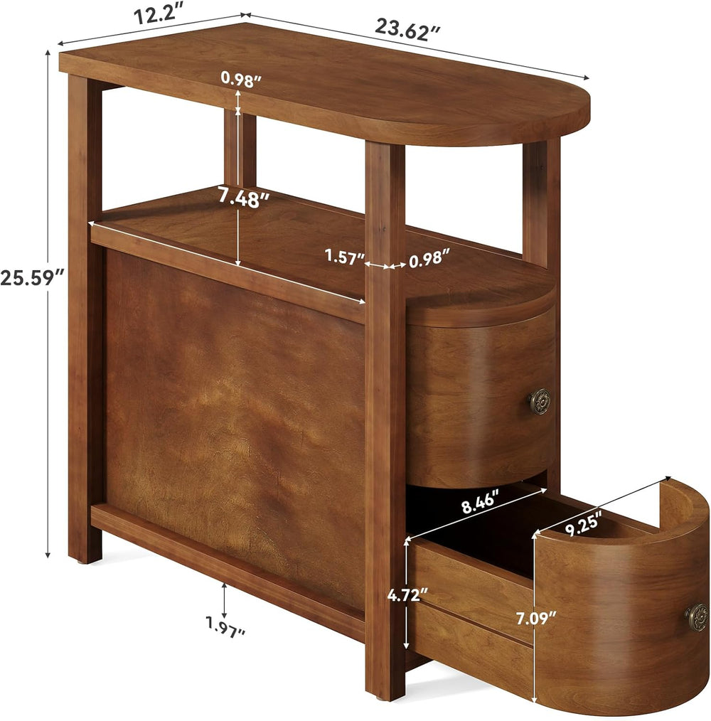 LITTLE TREE Solid Wood End Table with 2 Drawers & Open Shelf, No Assembly...