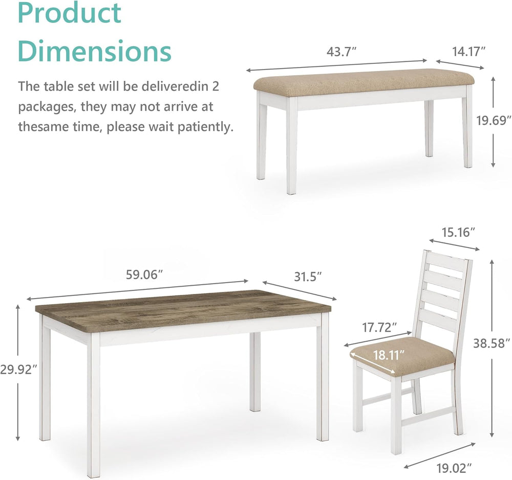 ROCSUMOO 6 Piece Farmhouse Dining Table Set of 6 with 4 Chairs & 1 Bench ...