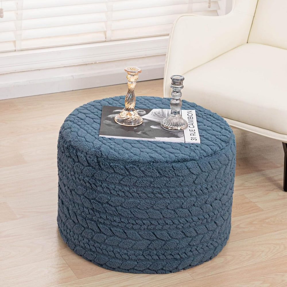 Round Pouf Ottoman Footstool 20x14In Ottoman Footrest for Couch Misty Blue | ...