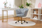 Comfy Home Office Task Chair with Wheels, Cute Modern Upholstered PU Seashell Back Adjustable Swivel Vanity Desk Chair, for Women,for Girls, Living Room, Bedroom（Snow Leopard Pattern