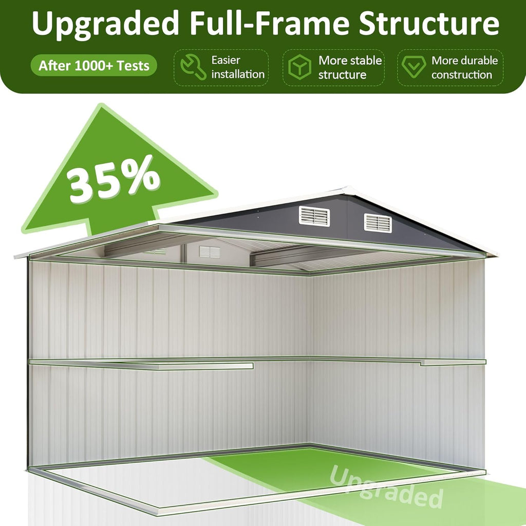 8x10 FT Outdoor Storage Shed, Metal Garden Tool Shed with Updated Frame Structure and Lockable Doors, Ideal for Backyard Garden Patio Lawn, Grey