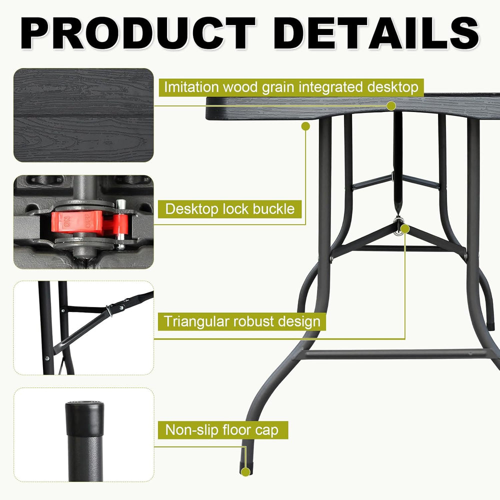 8ft Folding Table, Portable Heavy Duty Plastic Fold-in-Half Utility Table for...