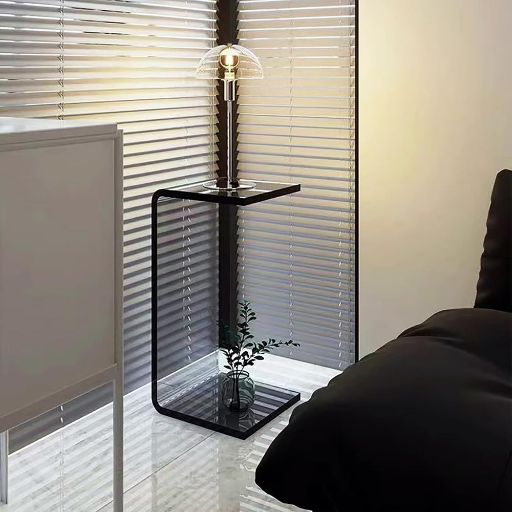 C Shaped Acrylic Side Table,Modern End Table for Sofa,Multipurpose Transparen...