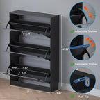 Shoe Cabinet with 3-Flip Mirror Drawers, Freestanding Shoe Rack Organizer with Hidden Handle, Slim Narrow Shoe Storage Cabinet for Entryway, Entrance, Hallway, Bedroom