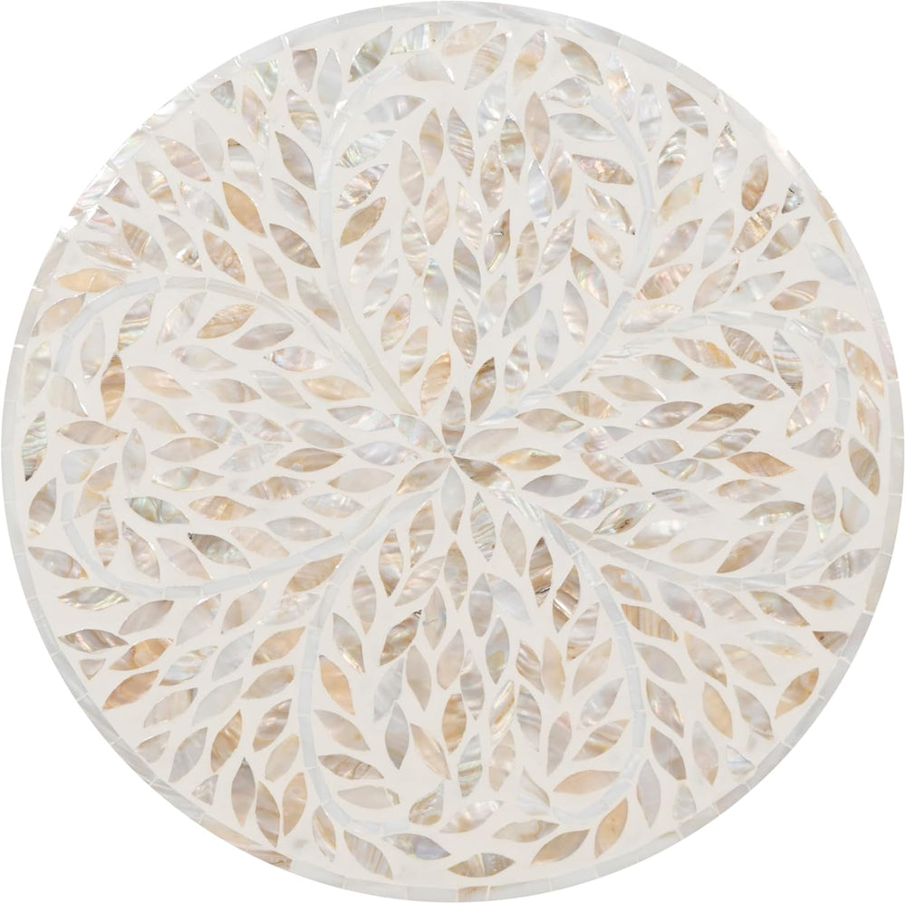 Linon Dabelle Cream Capiz Round Side Table with Gold Metal Base
