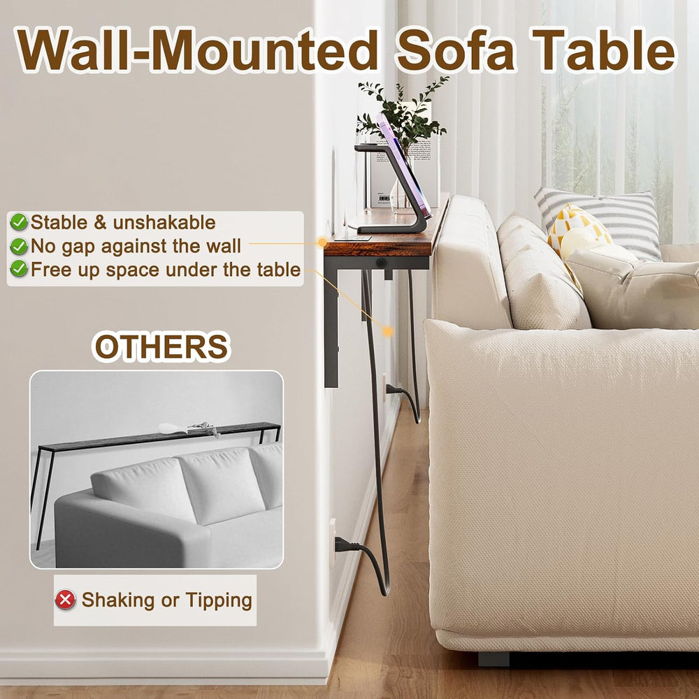 70.8" Narrow Console Table with Outlet, 5.9" Sofa Table Behind Couc...
