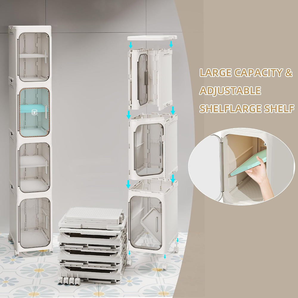 Narrow Slim Bathroom Storage Cabinet with Wheels, 4-Tier White | Tool Free As...