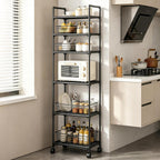 GOESWELL 6-Tier Slim Storage Cart: Rolling Utility Cart on Wheels with 2 Lockable Casters, Narrow Metal Shelving Unit for Kitchen Bathroom Laundry Home Organizer Black