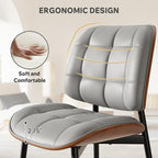 Dining Chairs Set of 8, Mid Century Modern Dining Room Chair, Upholstered Faux Leather Kitchen Chairs with Thick Cushion and Walnut Bentwood Back for Kitchen Dining Room, Grey
