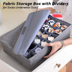 AARAINBOW 2 Packs Underwear Socks Ties Storage Organizer with Lids Foldable Closet Drawer Organizer 60 Cells, Fabric Wardrobe Divider Storage Boxes for Scarves and Lingerie (30 Cell, 2 Gray)