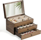 Meangood Jewelry Box Organizer for Women, 3 Layer Large Jewelry Storage Case, Rustic Wooden Jewelry Box with Mirror & Ring Tray for Necklace Earring Bracelets Rings, Vintage Style (Walnut)