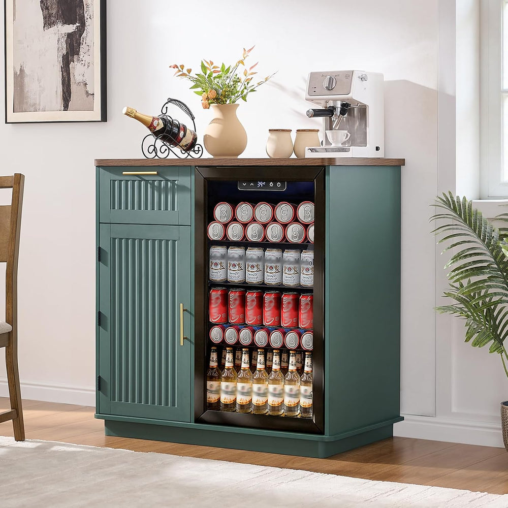 Okvnbjk Mini Fridge Cabinet with Storage & Power Outlet, Green | Coffee B...