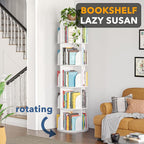 SpaceAid 5 Tier Rotating Bookshelf Tower, Spinning Bookcase Lazy Susan, Revolving 360 Book Shelf Storage Round Carousel, Vertical Rotate Turning Spiral Corner Organizer, White