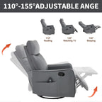 Manual Swivel Rocker Recliner Chair for Adults, Overstuffed Reclining Glider Chair for Nursing with Vibration Massage & Heat, Living Room Rocking Recliner 2-Stage backrest, Faux Leather Gray