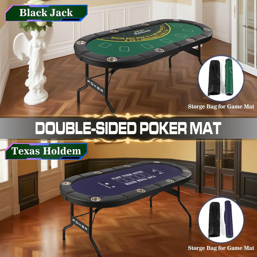 3-in-1 Foldable Poker Table for 8 Players with Interchangeable Game Mat